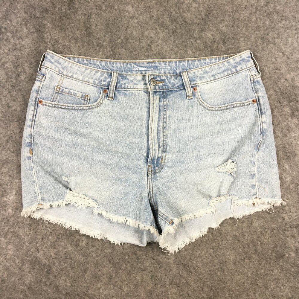 Old Navy Shorts 16 OG Straight Light Wash Distressed Holes Fringe Raw Hem Denim